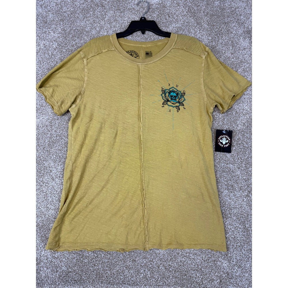 Y2K‎ NEW Affliction Womens Medium Mustard Yellow Skull Rose Graphic Crew Tee MMA